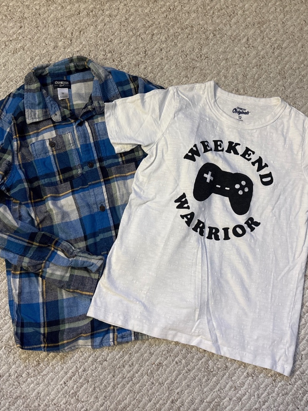🎮 OSHKOSH plaid long sleeve and tshirt - boys size 12